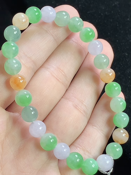 冰多彩多宝玉珠手串，尺寸7.1mm，Q08xtg