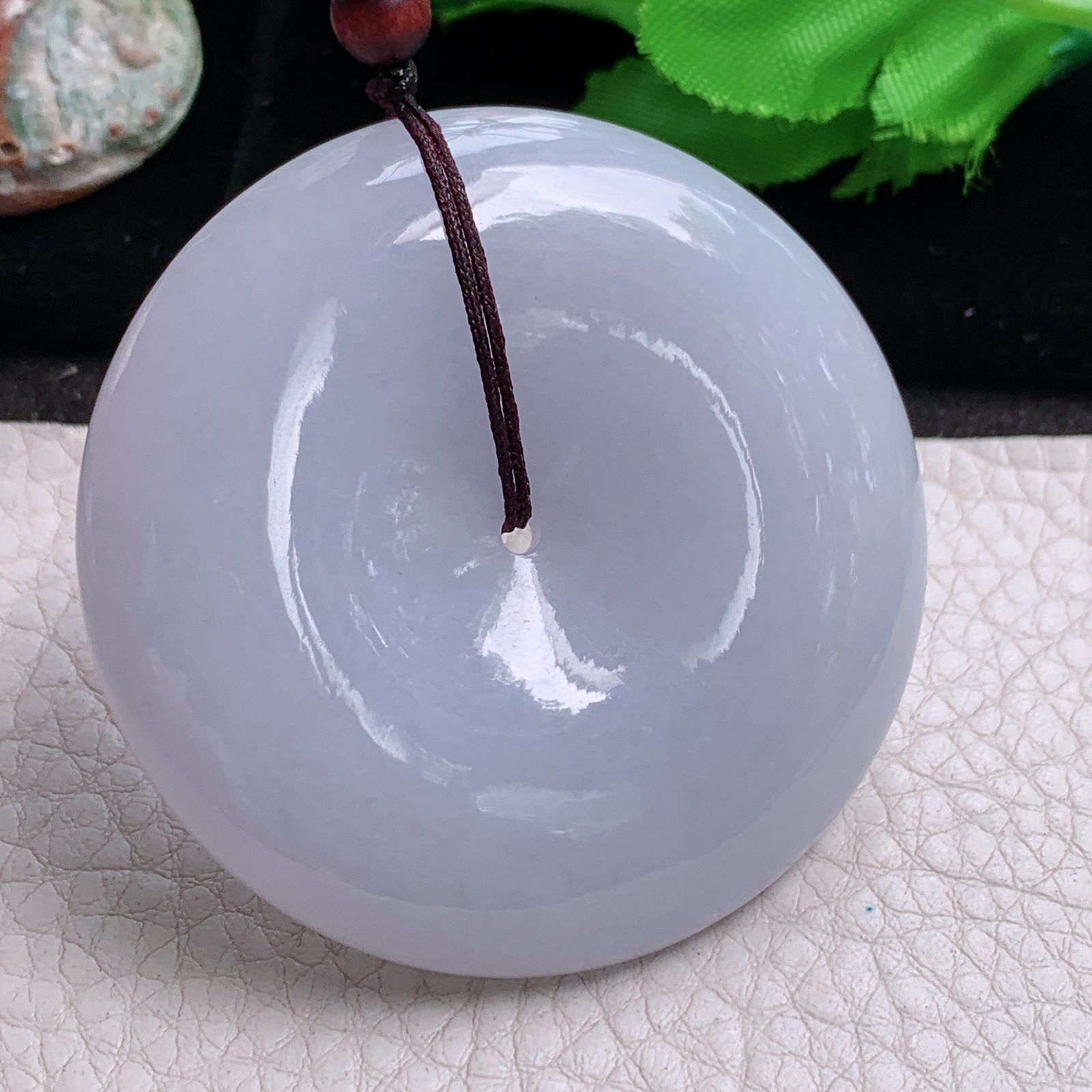 zen实拍55*12天然缅甸翡翠淡紫大平安扣吊坠 简约复古玉扣毛衣坠