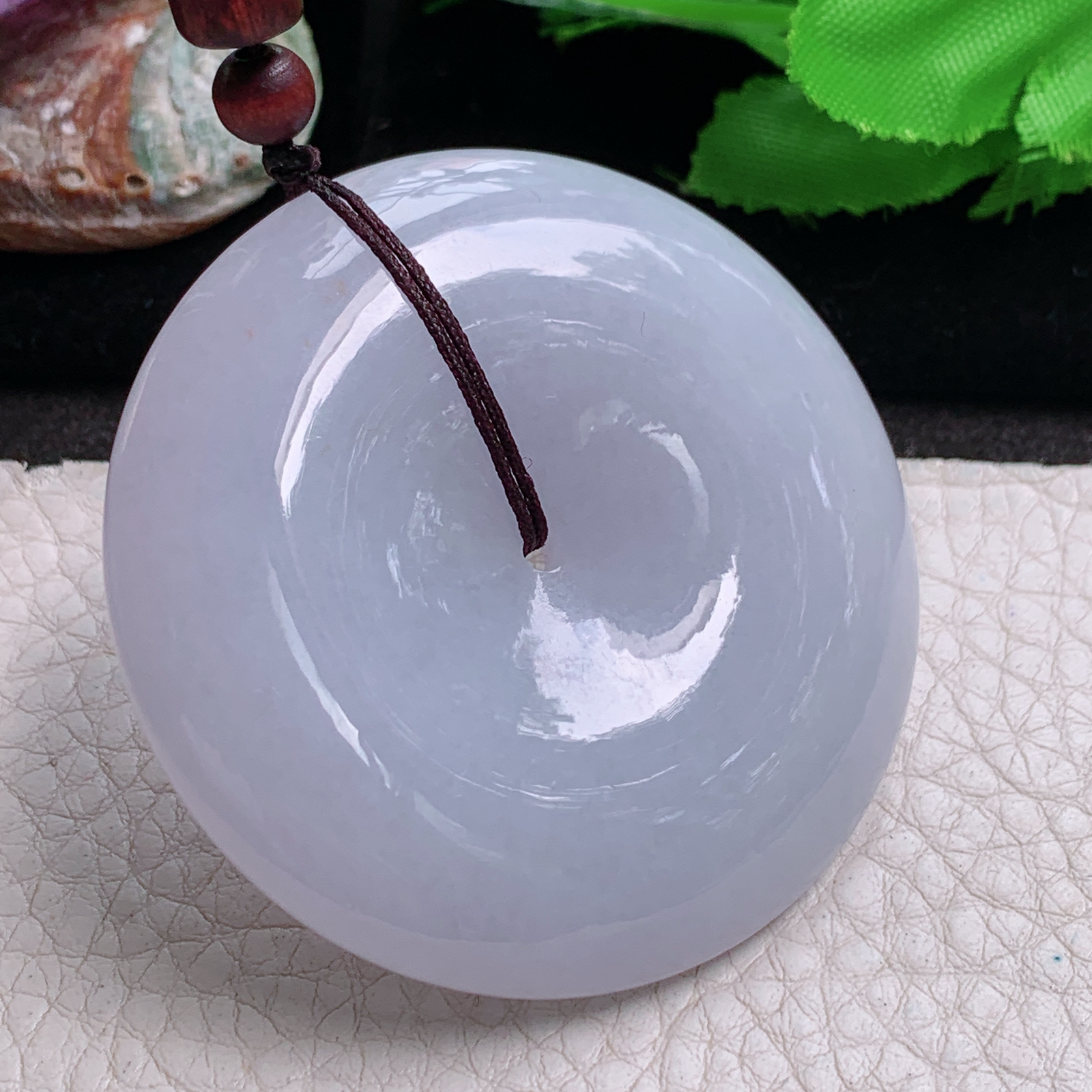 zen实拍55*12天然缅甸翡翠淡紫大平安扣吊坠 简约复古玉扣毛衣坠