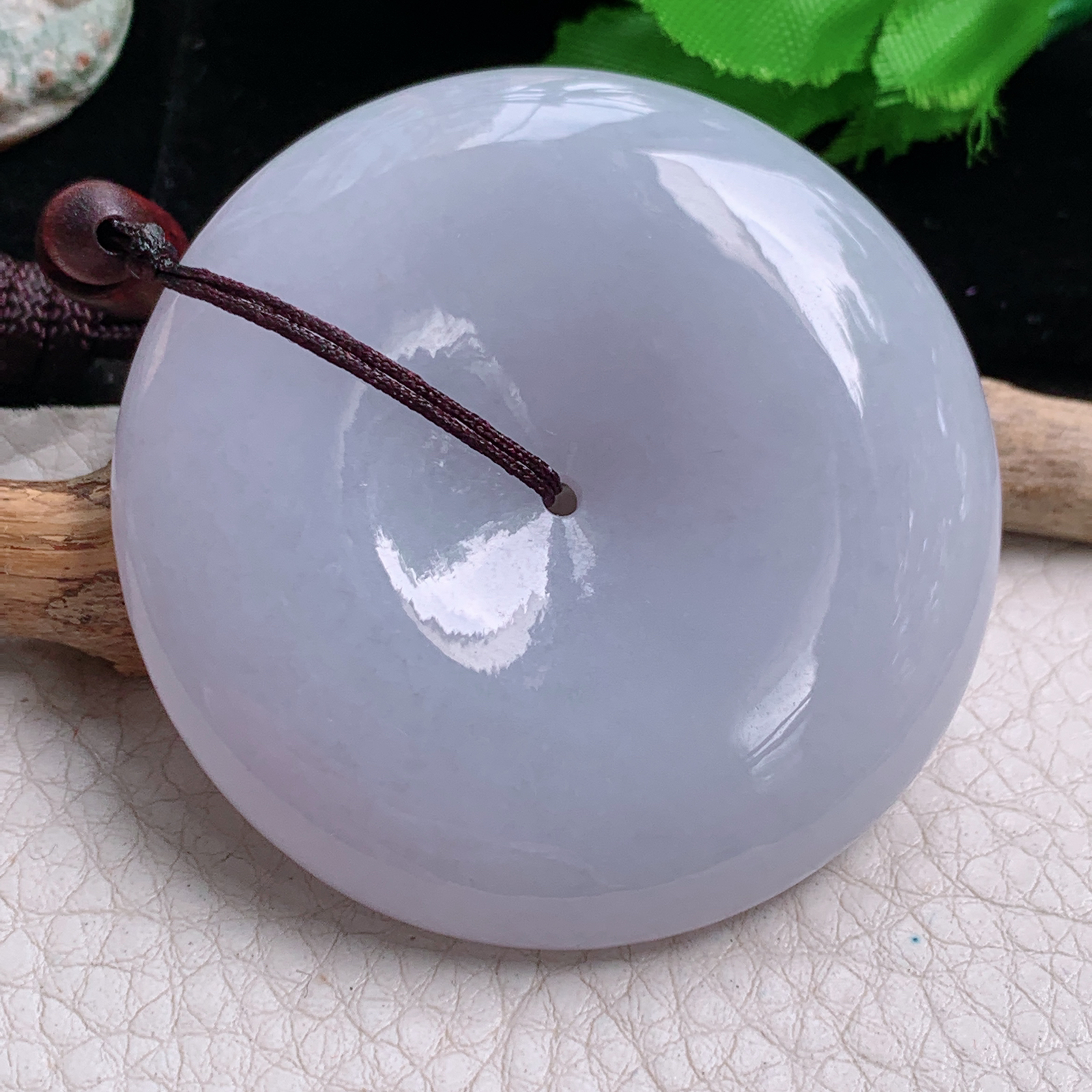 zen实拍55*12天然缅甸翡翠淡紫大平安扣吊坠 简约复古玉扣毛衣坠
