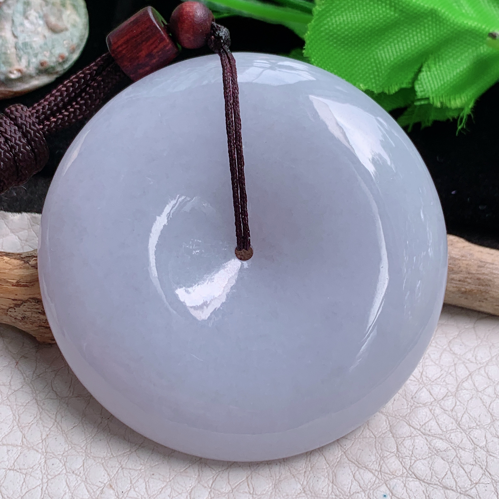 zen实拍55*12天然缅甸翡翠淡紫大平安扣吊坠 简约复古玉扣毛衣坠