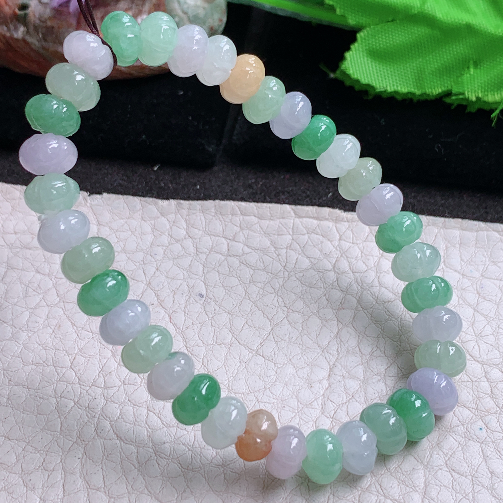 zen实拍约8mm天然缅甸翡翠三彩篮瓜珠手链女款路路通小玉手串