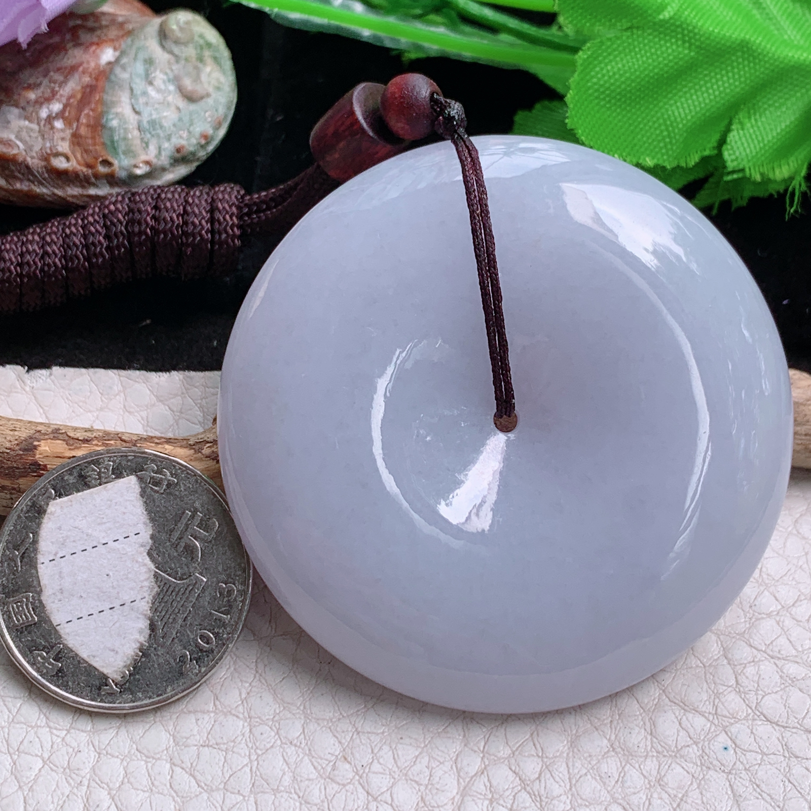 zen实拍55*12天然缅甸翡翠淡紫大平安扣吊坠 简约复古玉扣毛衣坠