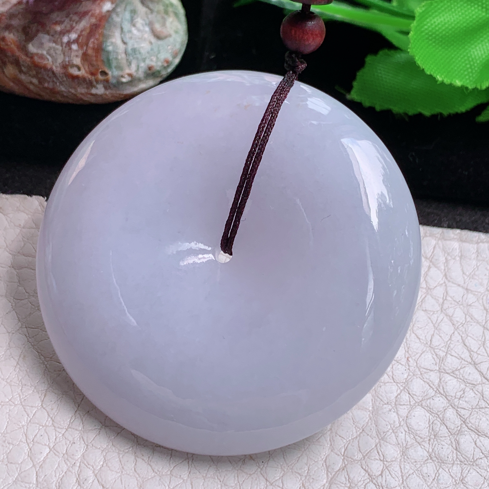 zen实拍55*12天然缅甸翡翠淡紫大平安扣吊坠 简约复古玉扣毛衣坠