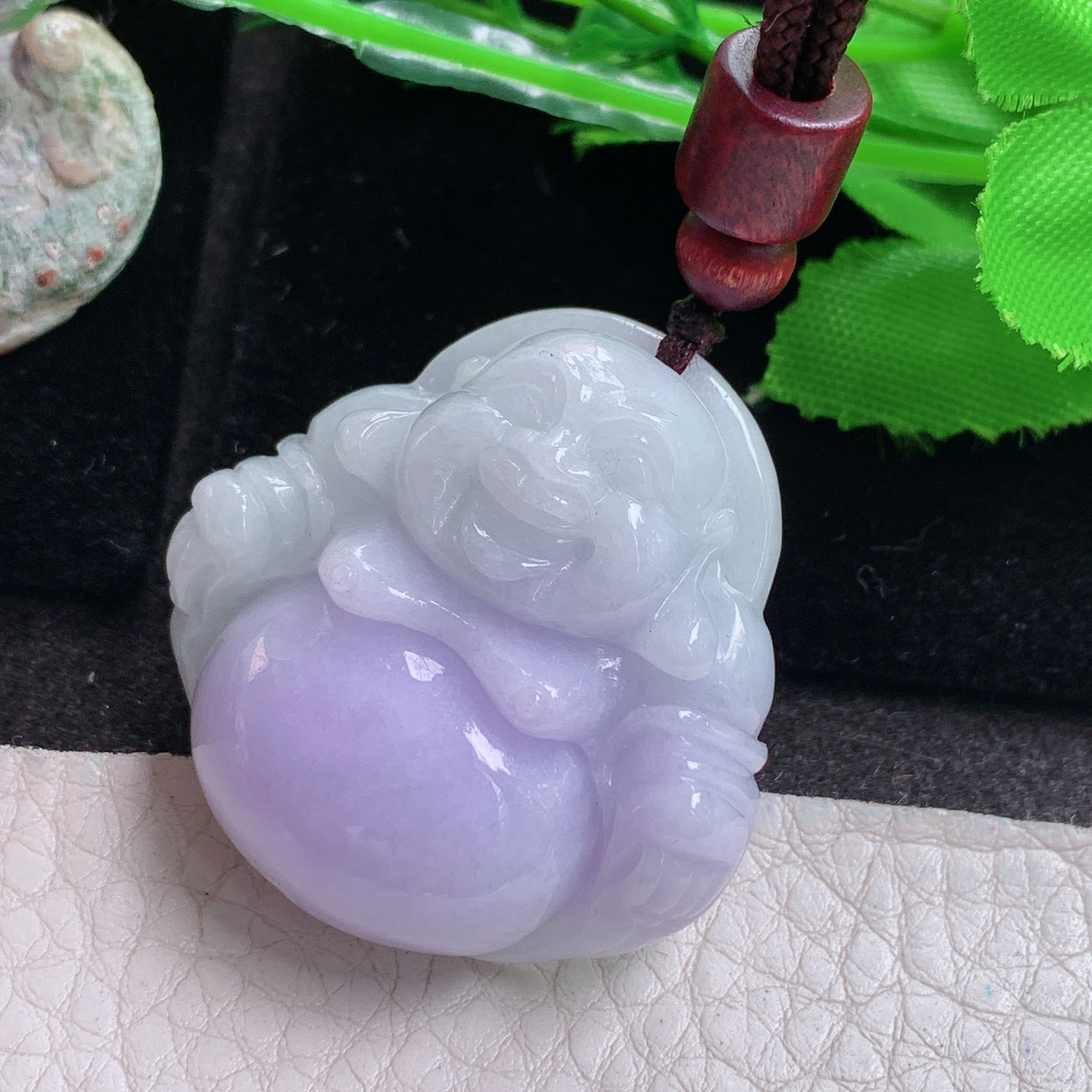 zen实拍35.8*35.5*12天然缅甸翡翠紫罗兰大佛公吊坠粉紫弥勒佛像