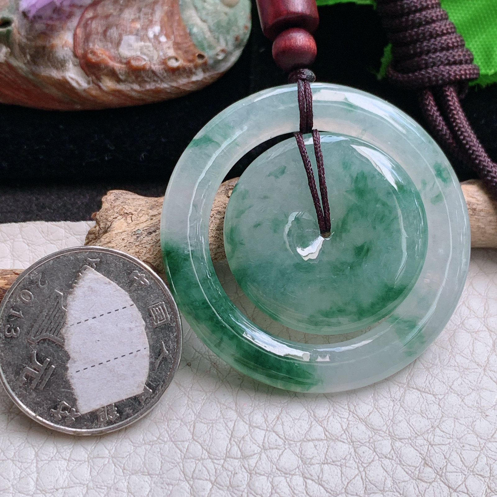 Zen实拍43.3*4.7缅甸翡翠飘花子母扣吊坠