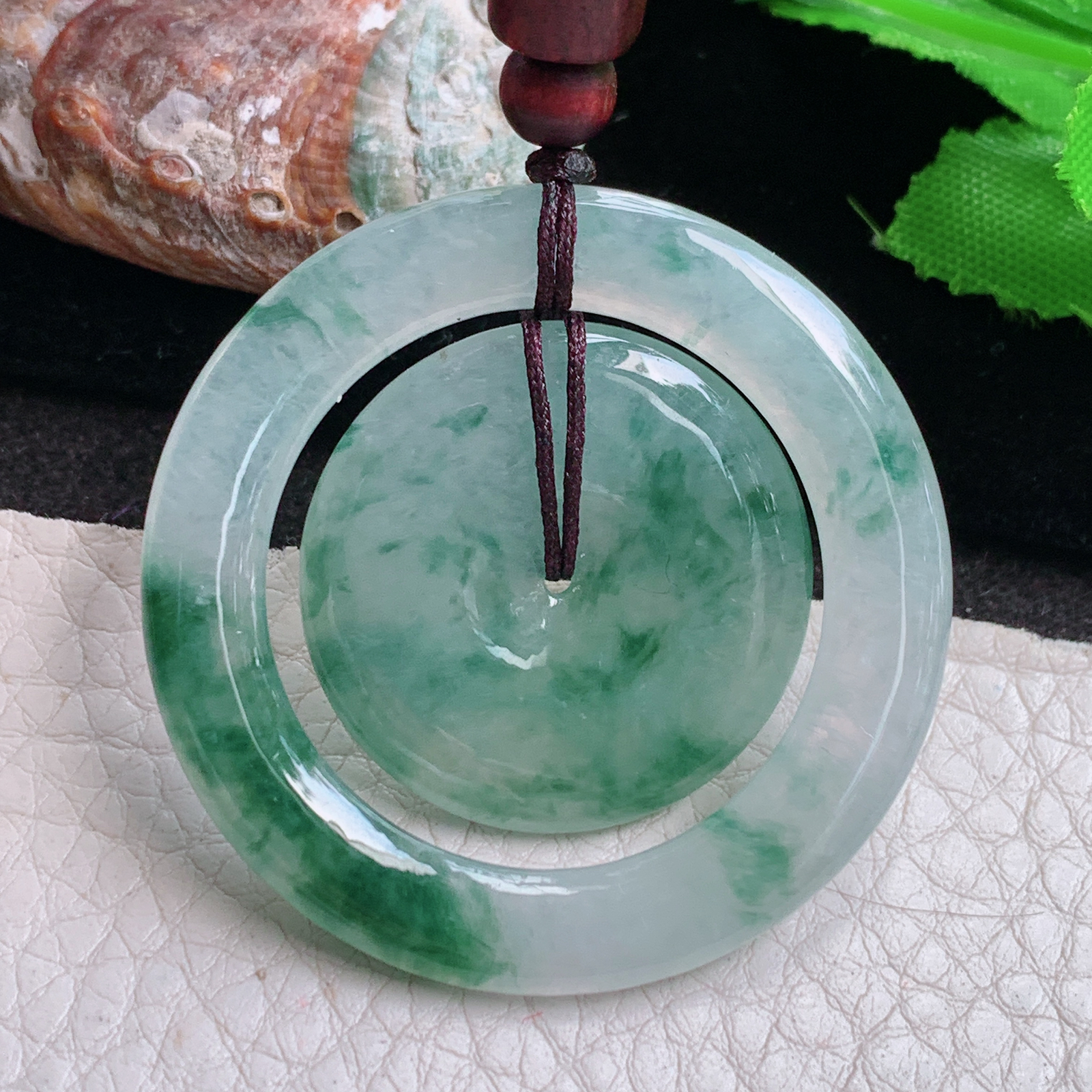 Zen实拍43.3*4.7缅甸翡翠飘花子母扣吊坠