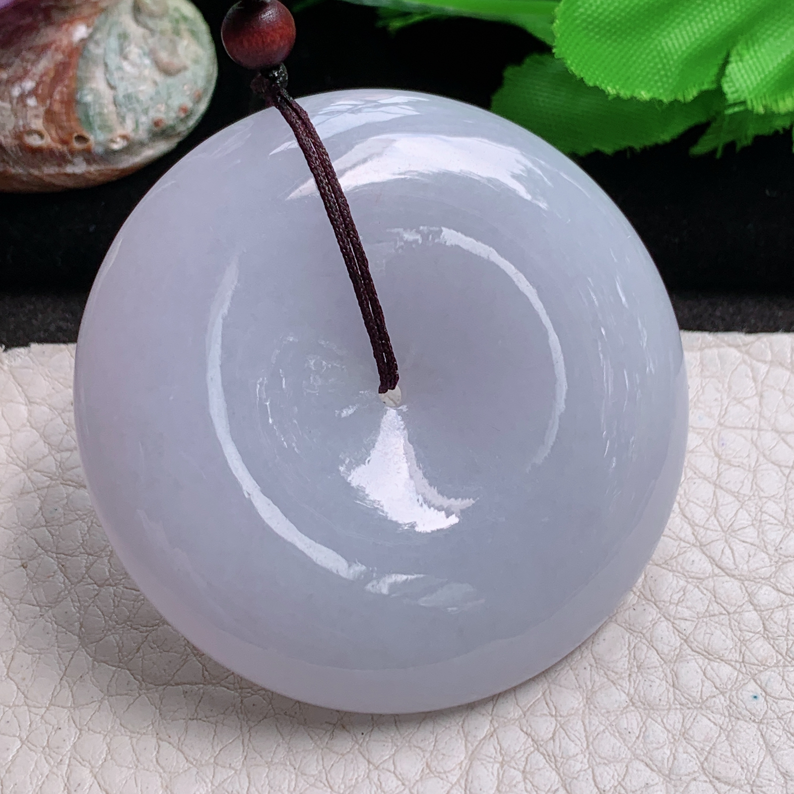 zen实拍55*12天然缅甸翡翠淡紫大平安扣吊坠 简约复古玉扣毛衣坠