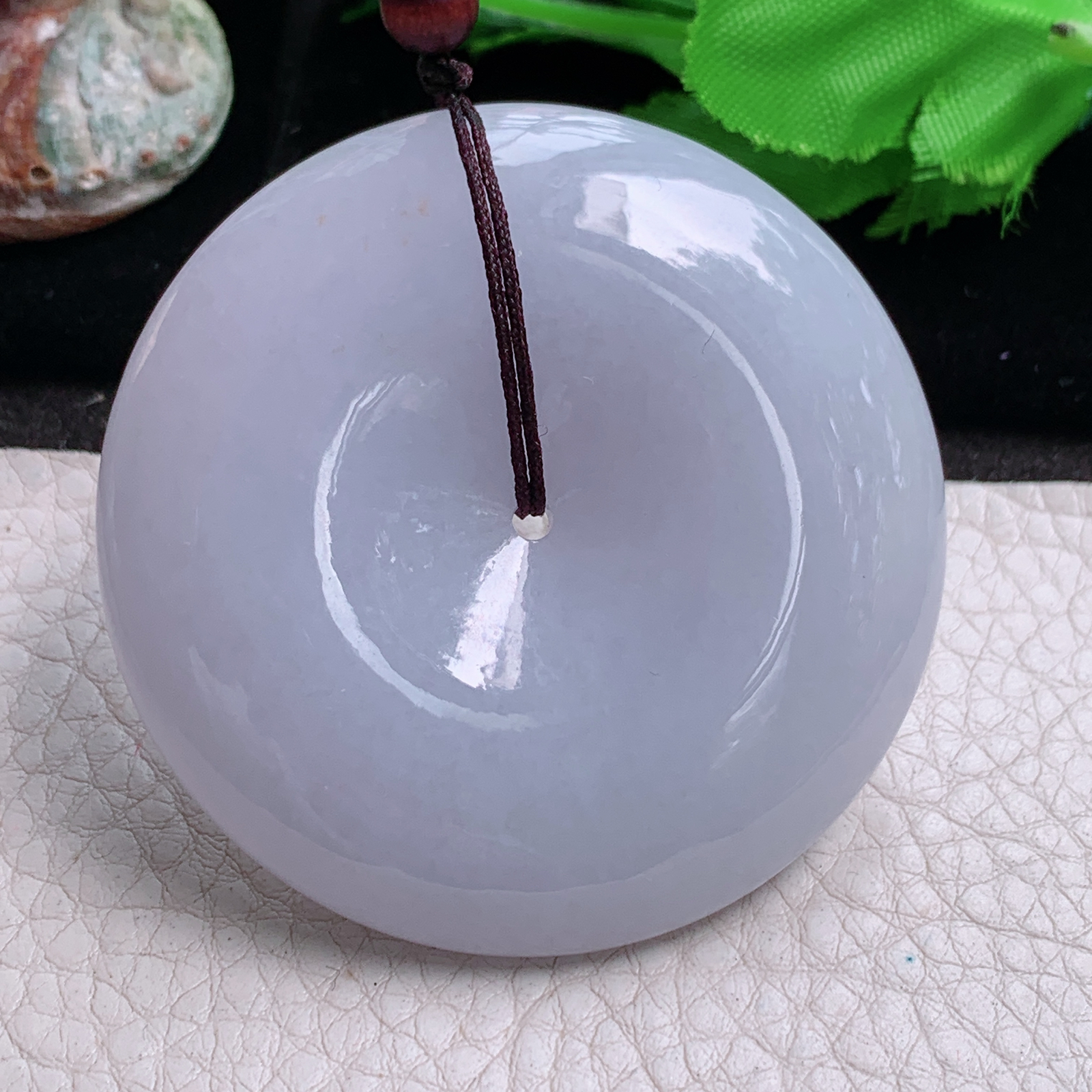 zen实拍55*12天然缅甸翡翠淡紫大平安扣吊坠 简约复古玉扣毛衣坠