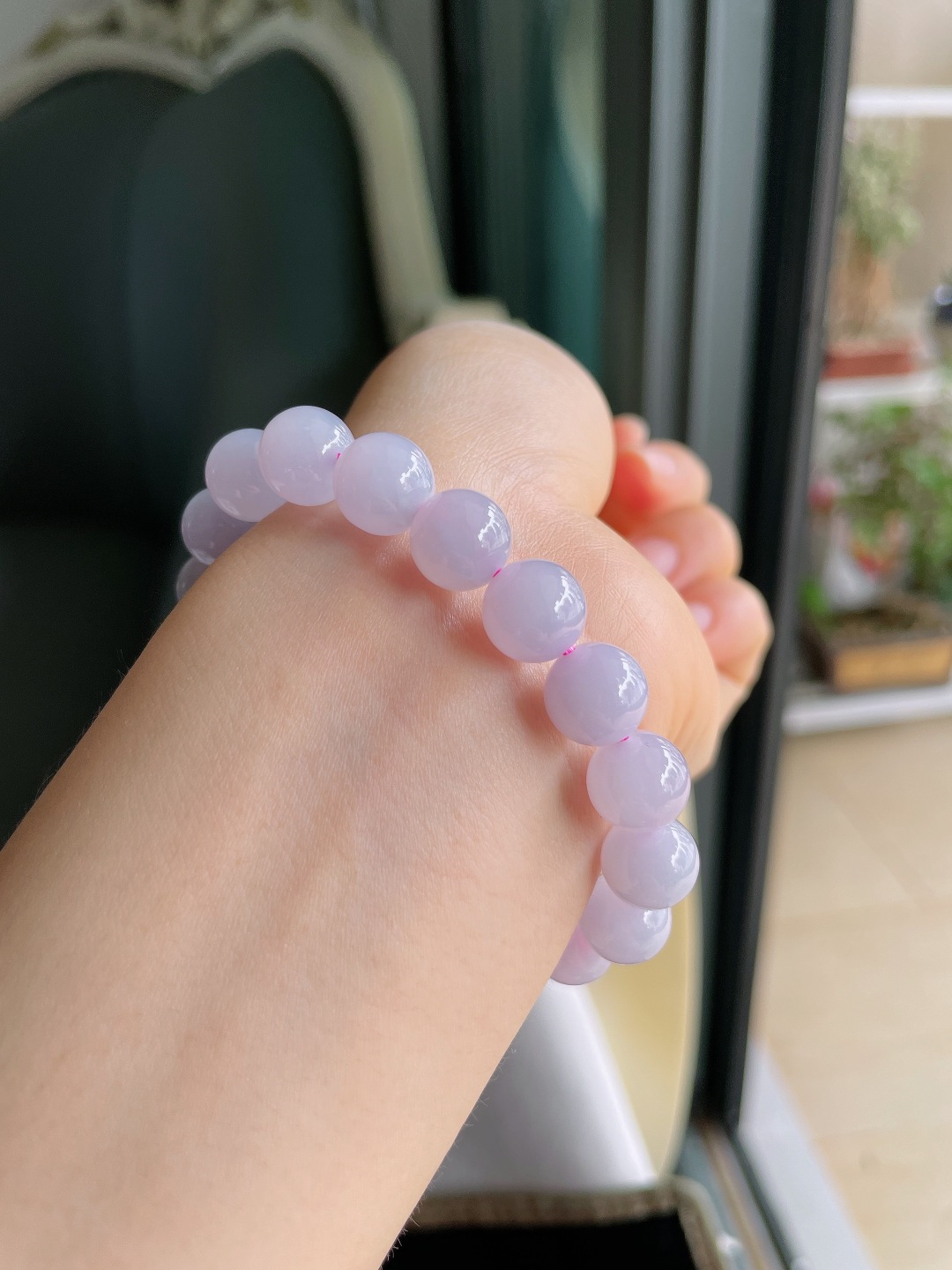 缅甸天然翡翠A货，冰种手串，尺寸：9.8mm。【编4036】