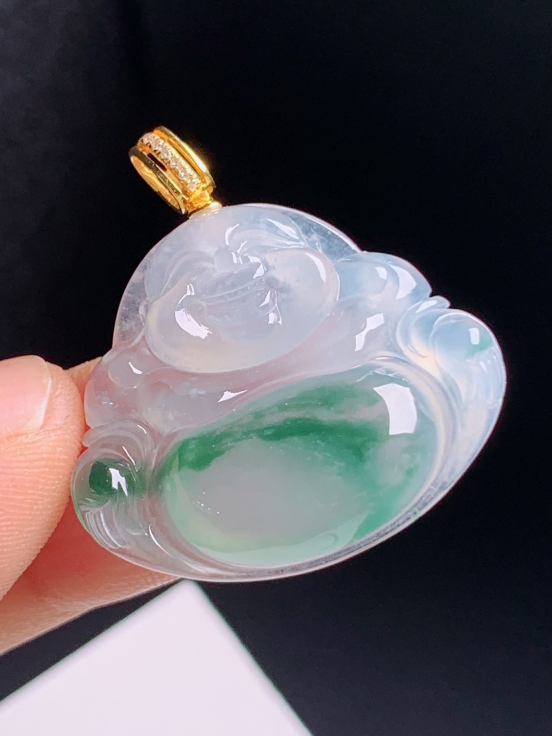 ️ 冰种飘花佛公吊坠，通透起胶，飘绿灵动写意，笑佛从容安康