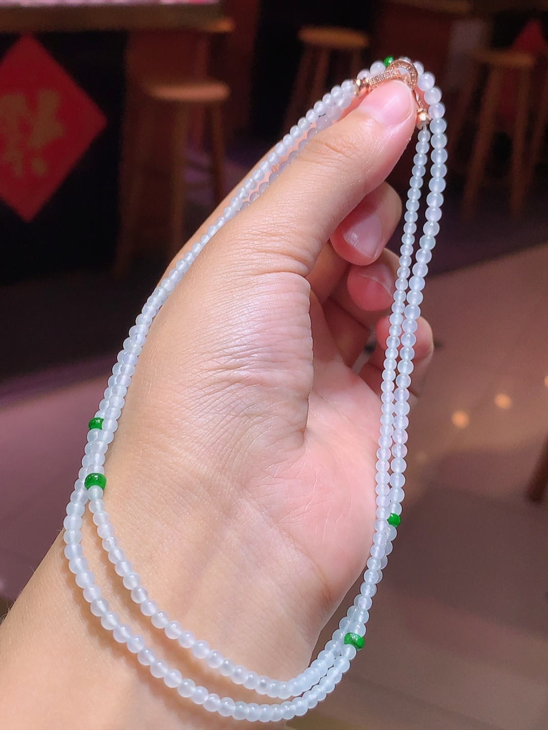 冰绿珠链  种色兼备  明媚青翠 颗颗精选   佩戴时尚百搭 货号38707，3.9-1.7