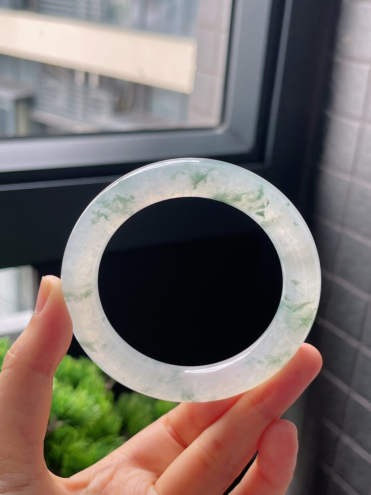 圈口54.5，冰飘花翡翠圆条手镯