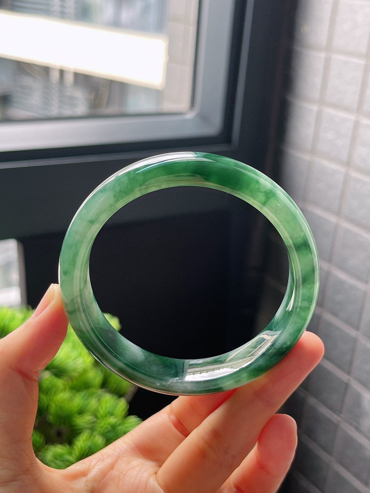 圈口59，冰糯种飘花翡翠正圈手镯