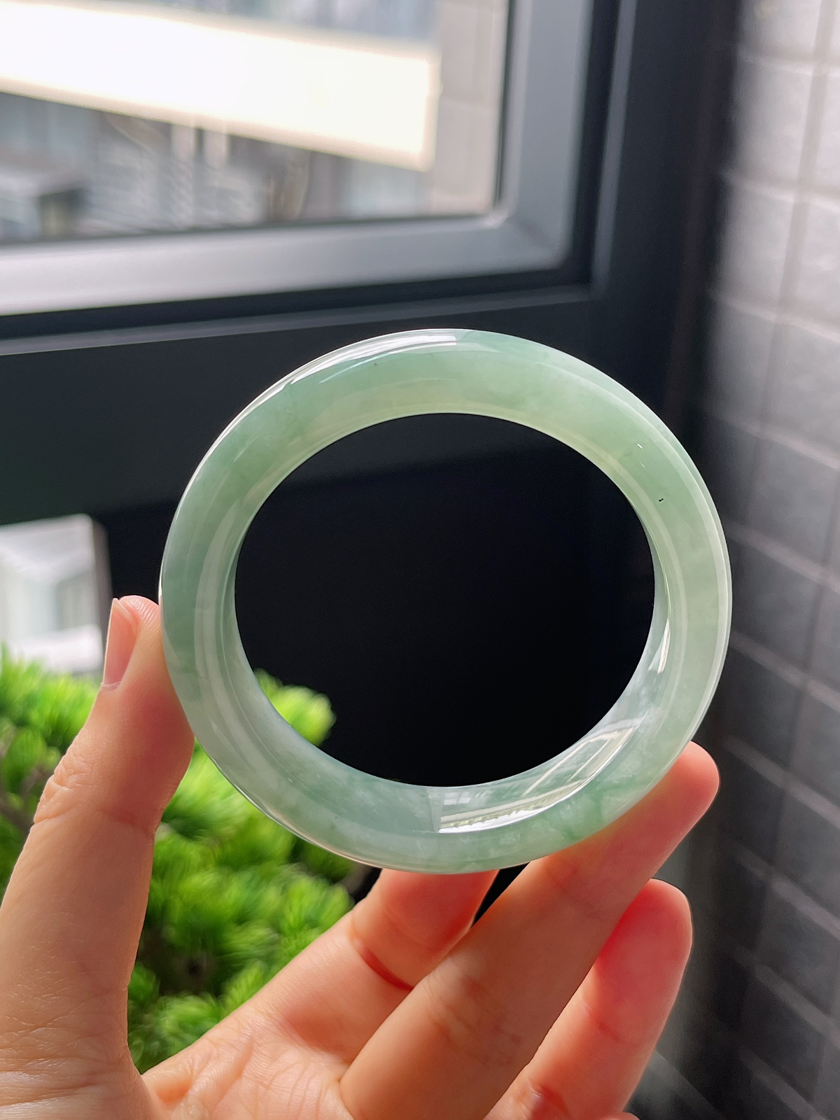 圈口52，冰糯种湖蓝翡翠正圈手镯