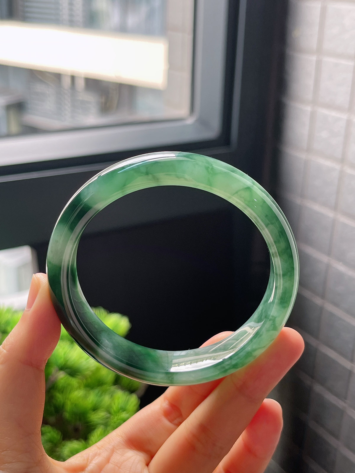 圈口59，冰糯种飘花翡翠正圈手镯