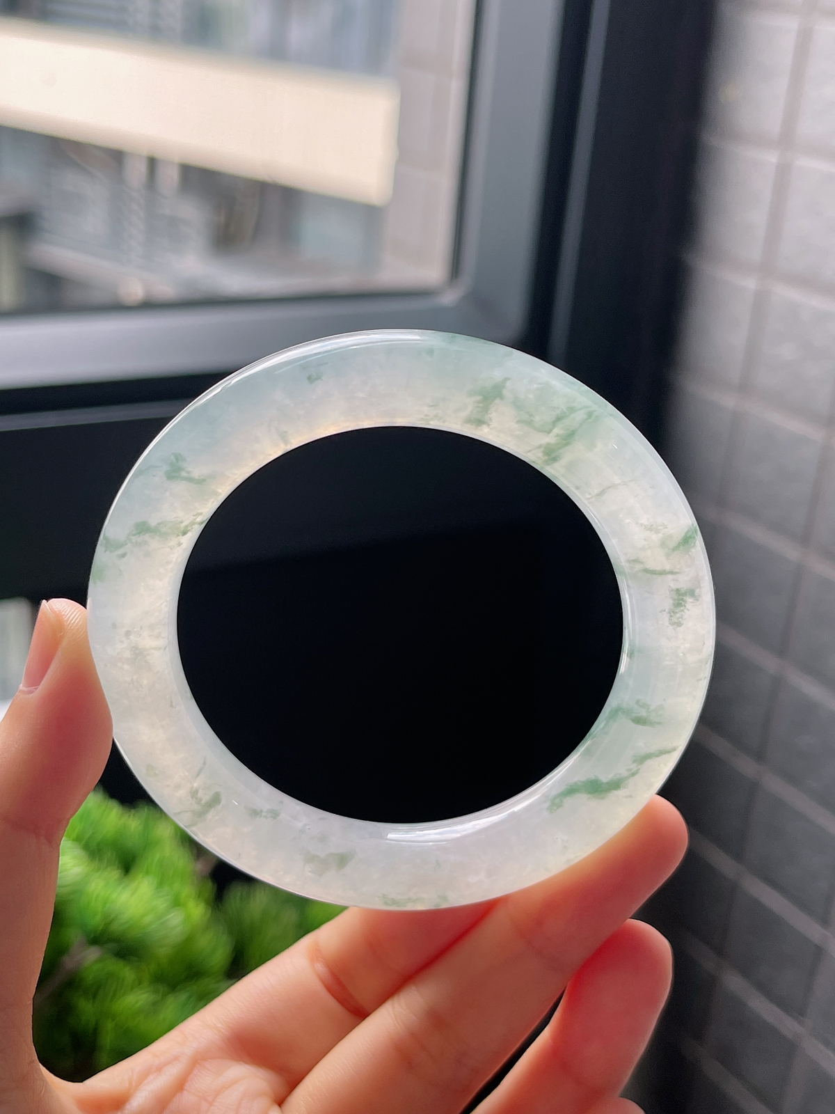 圈口54.5，冰飘花翡翠圆条手镯