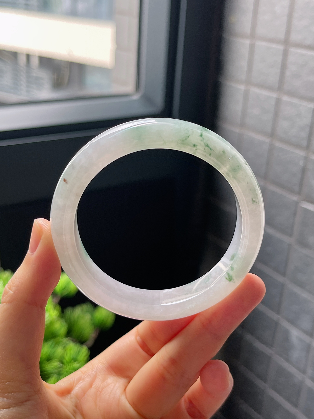 圈口54，冰糯种飘花翡翠正圈手镯