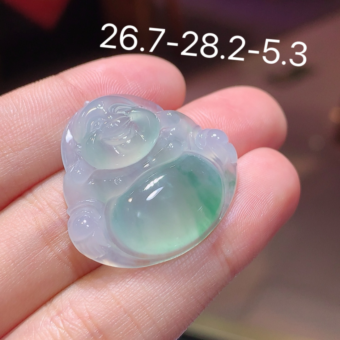 ️️ 冰飘花佛公挂件  水润通透 种老水足  起光  佩戴优雅迷人 货号14707，26.7-28