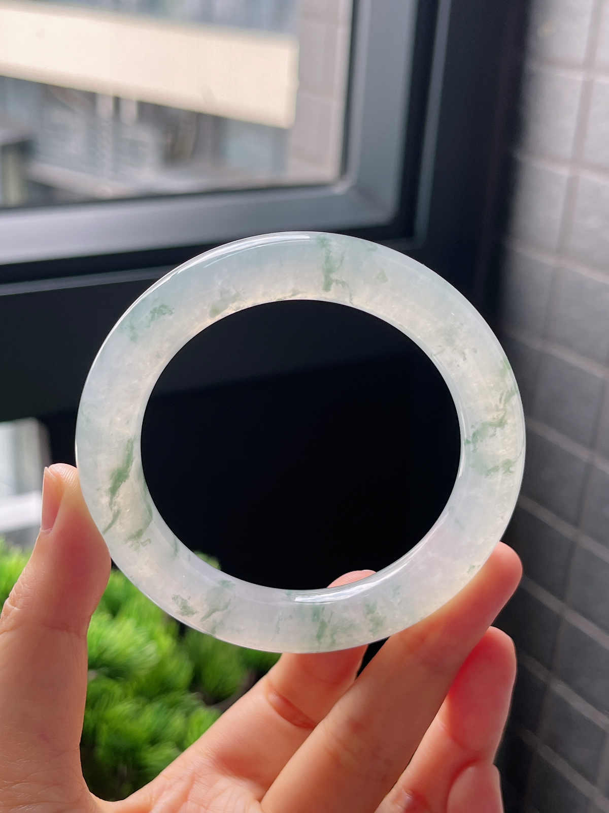 圈口54.5，冰飘花翡翠圆条手镯