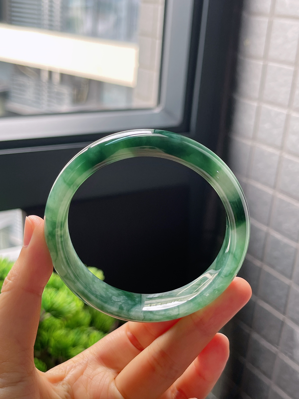 圈口59，冰糯种飘花翡翠正圈手镯