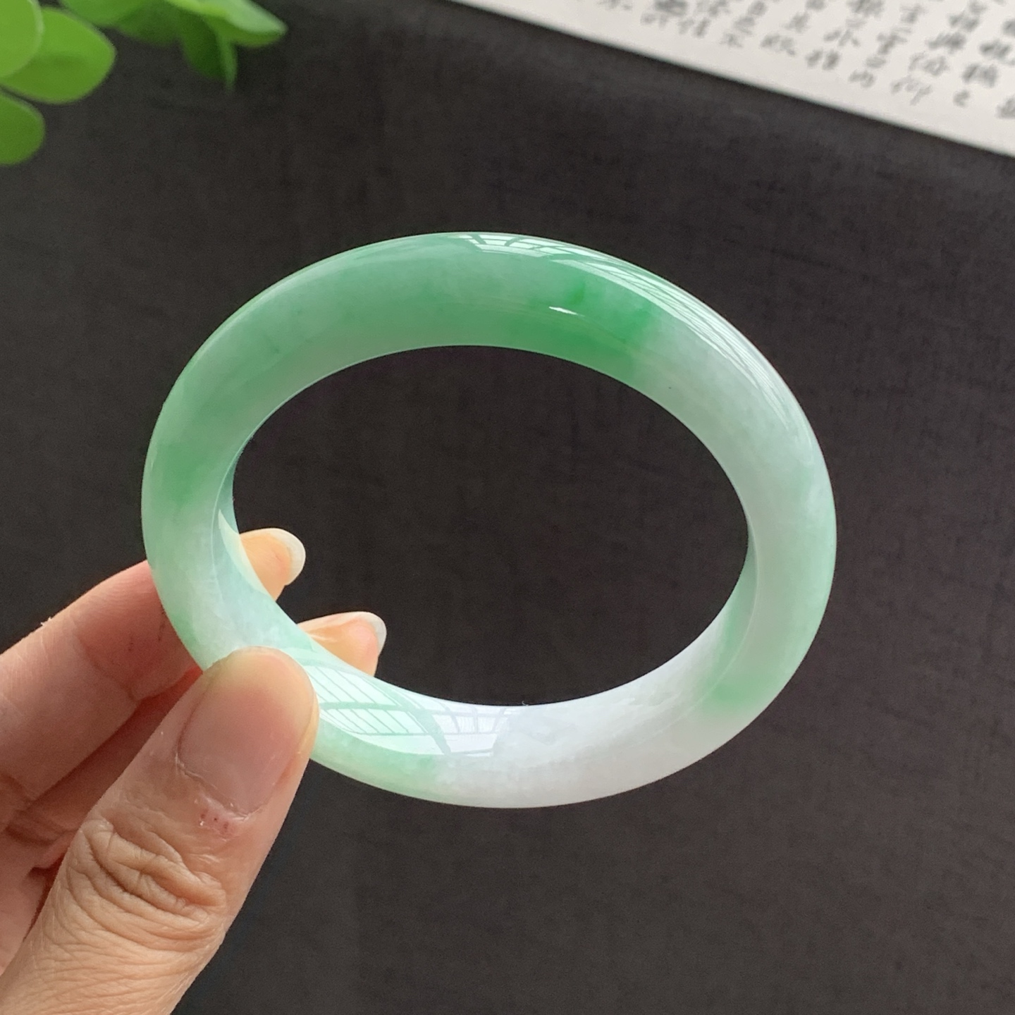 070822LJ 飘绿正圈翡翠手镯 56.9-12.3-9.3