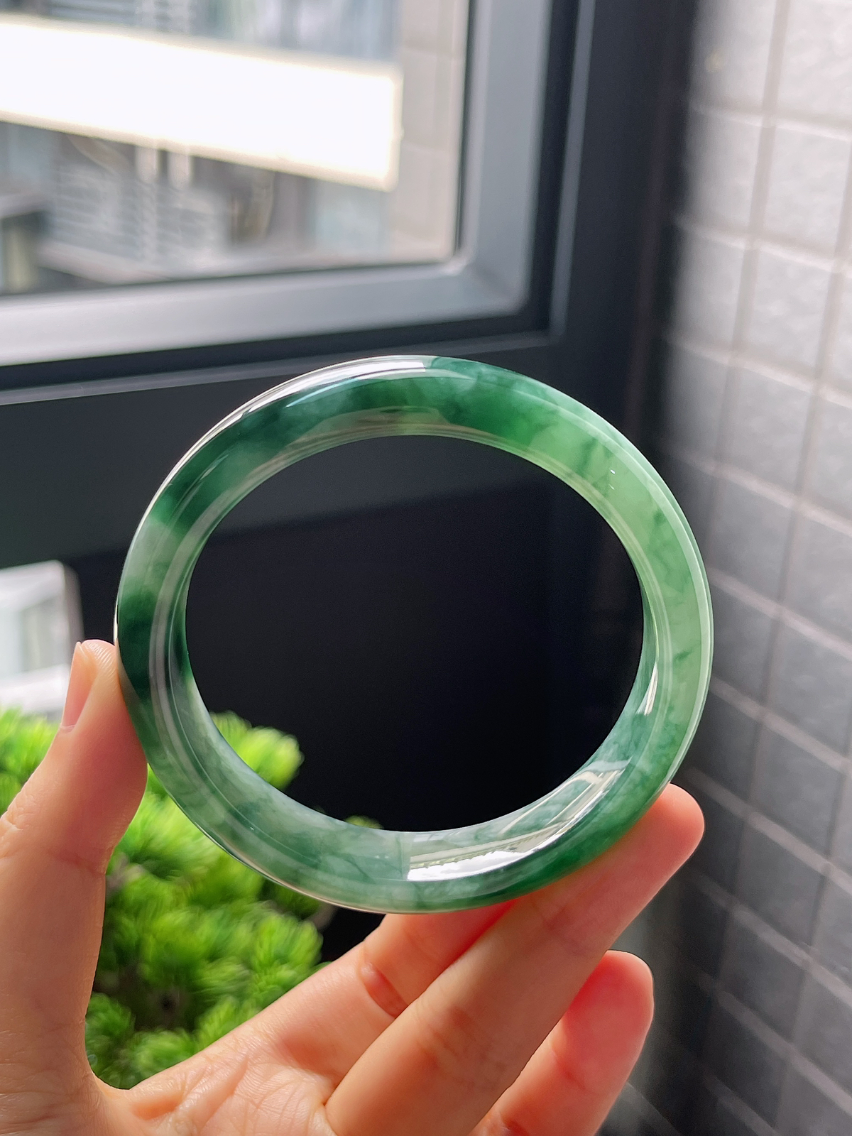 圈口59，冰糯种飘花翡翠正圈手镯