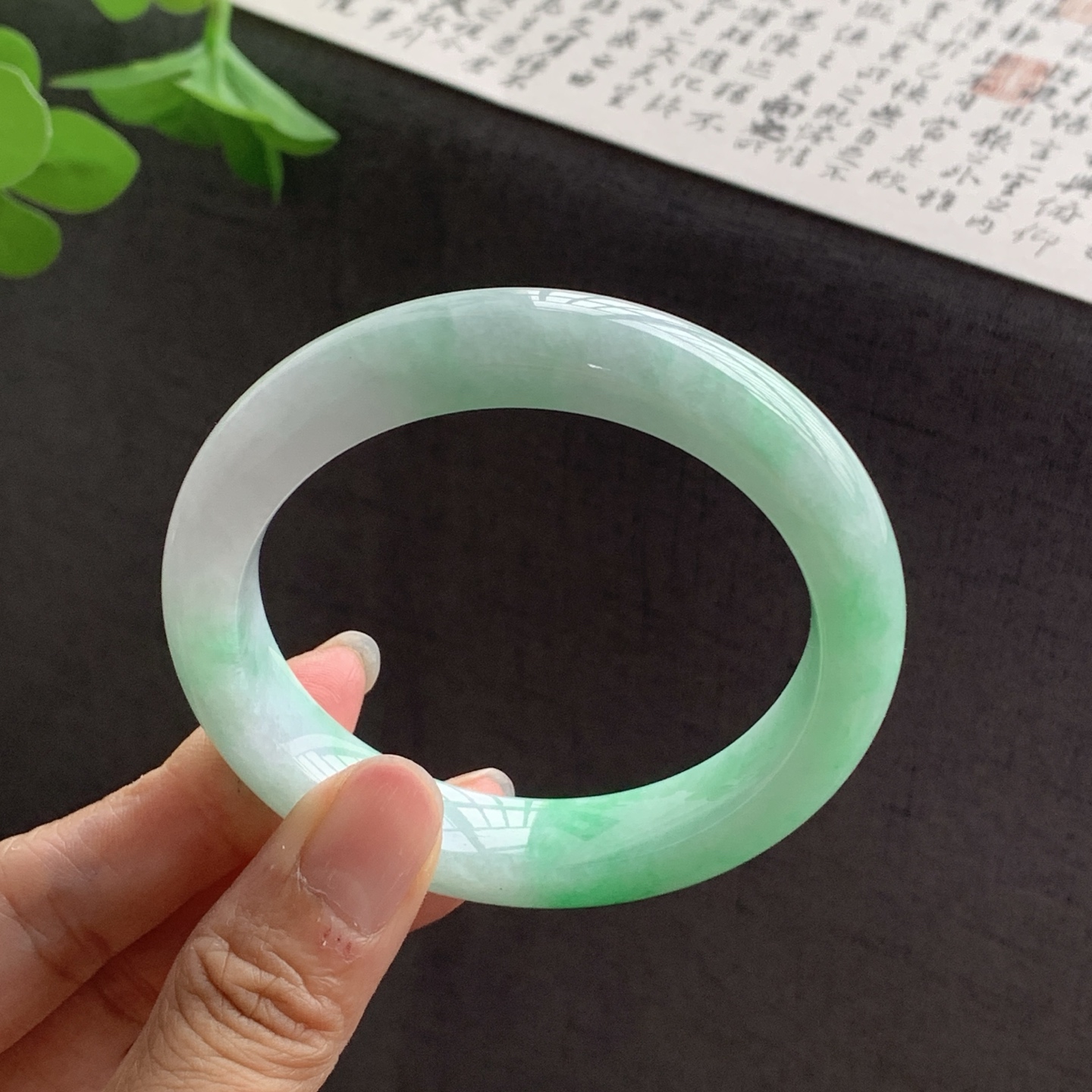 070822LJ 飘绿正圈翡翠手镯 56.9-12.3-9.3