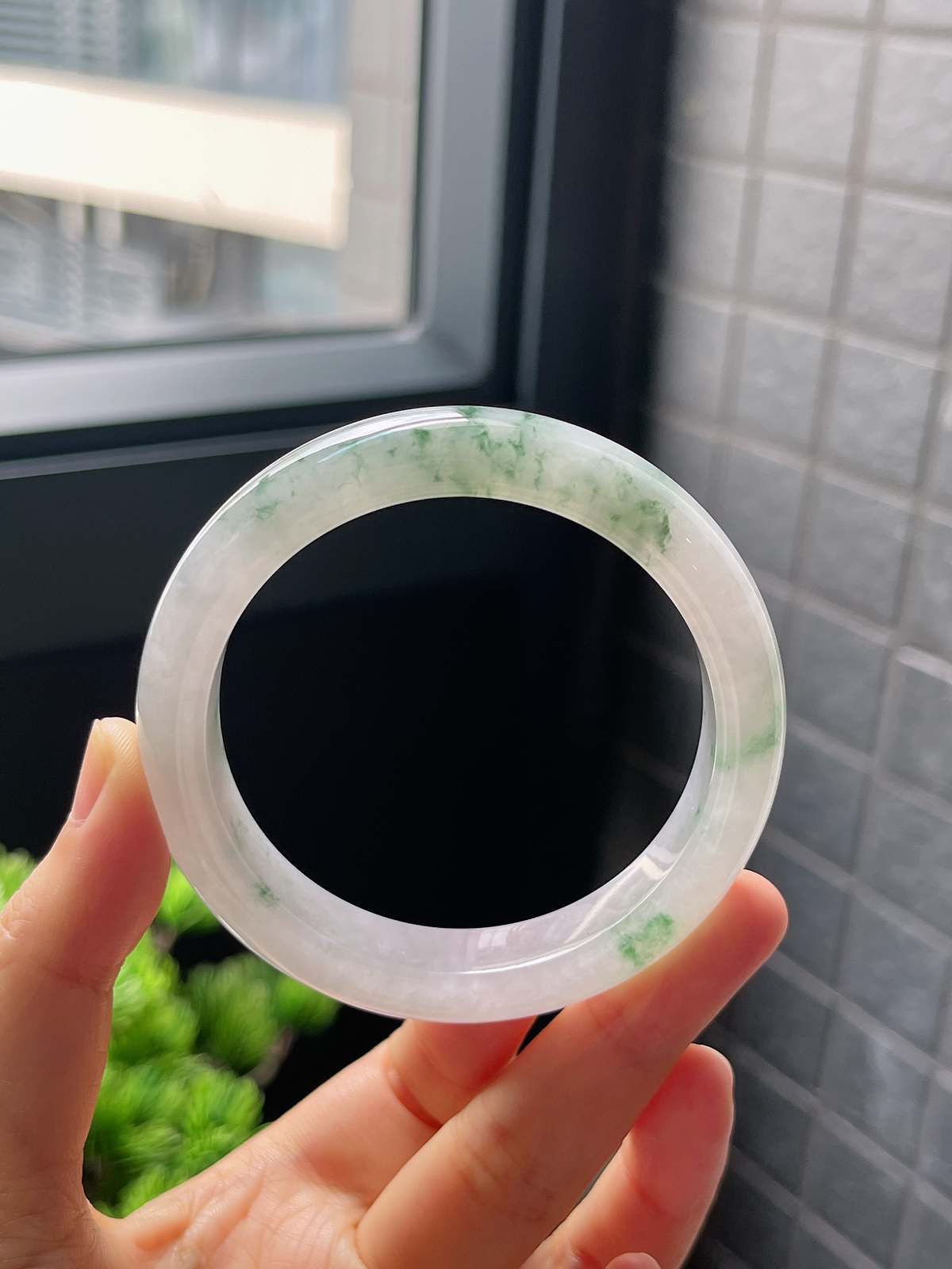圈口54，冰糯种飘花翡翠正圈手镯