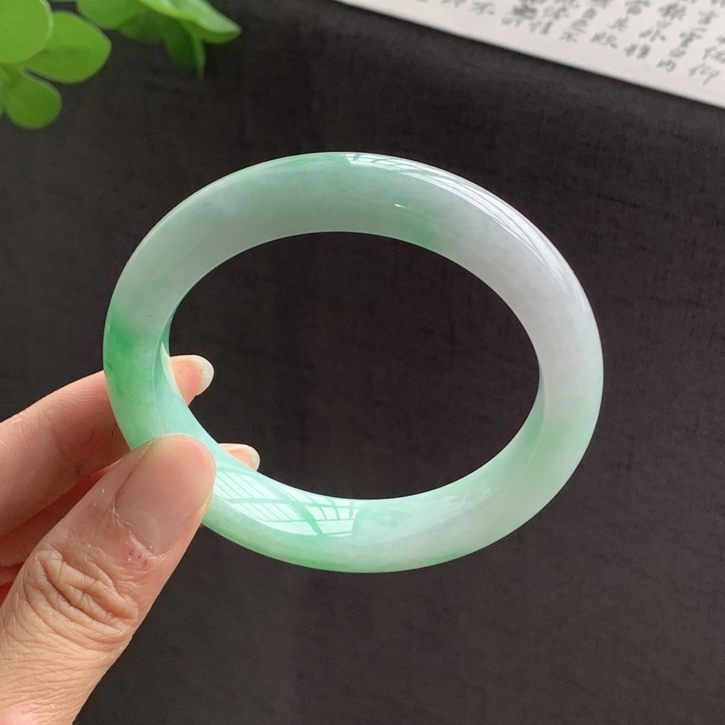 070822LJ 飘绿正圈翡翠手镯 56.9-12.3-9.3