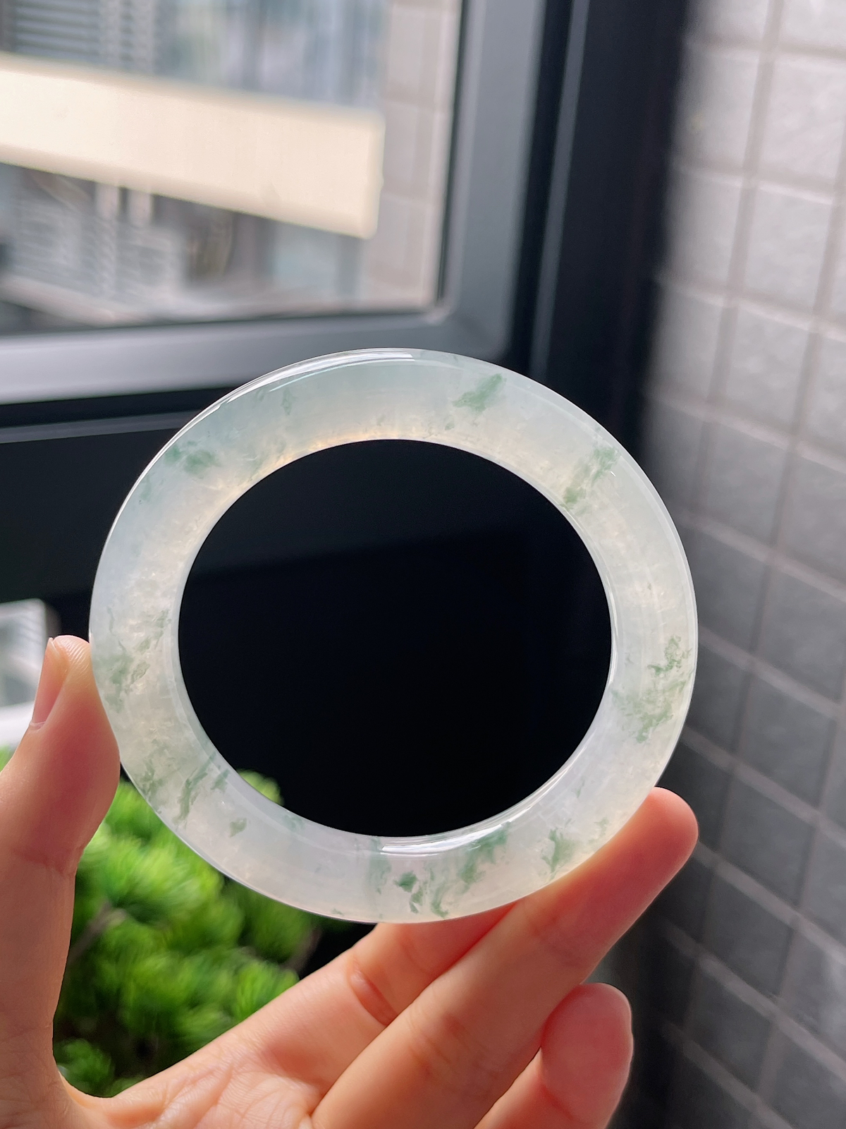 圈口54.5，冰飘花翡翠圆条手镯