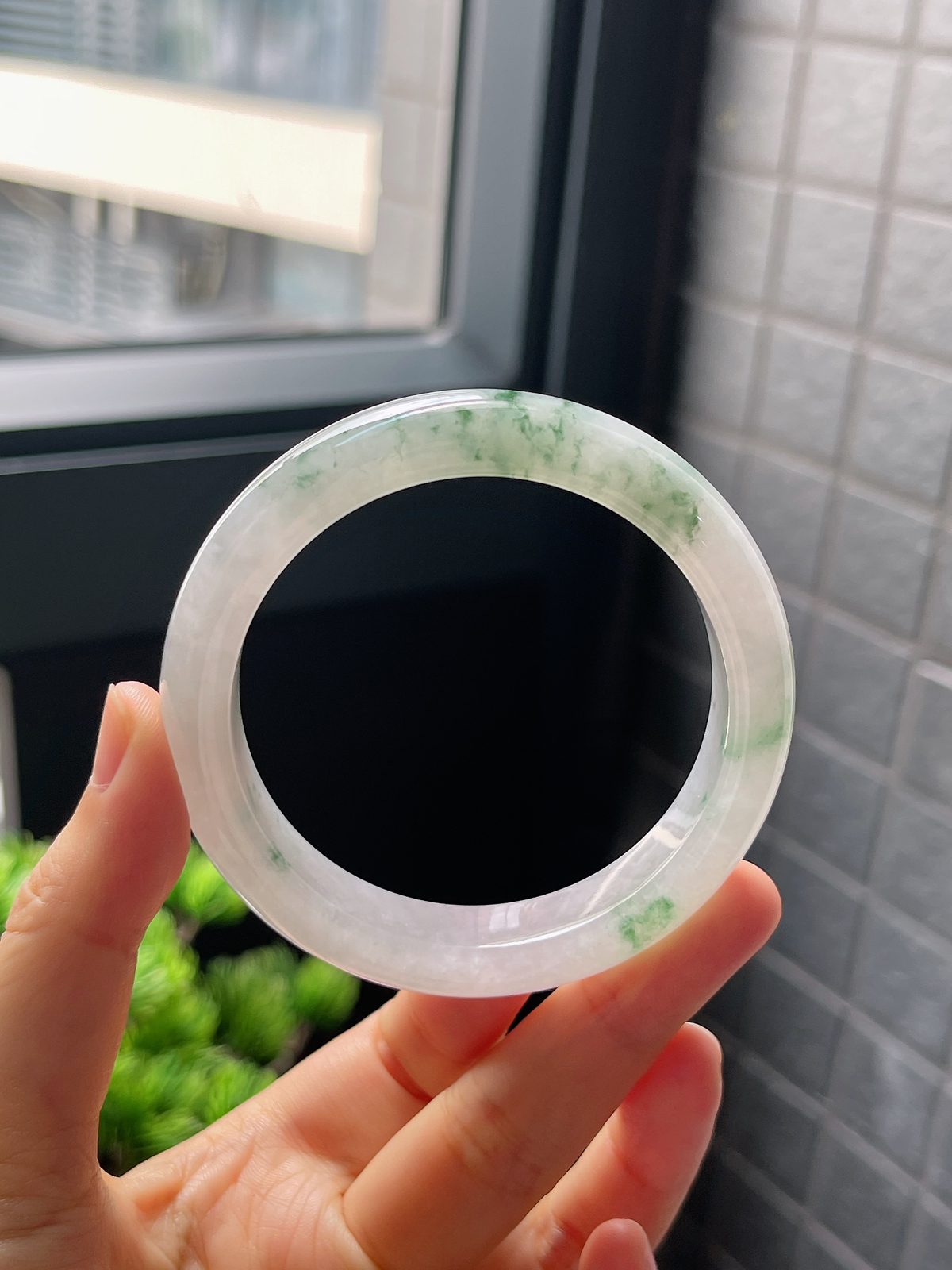 圈口54，冰糯种飘花翡翠正圈手镯