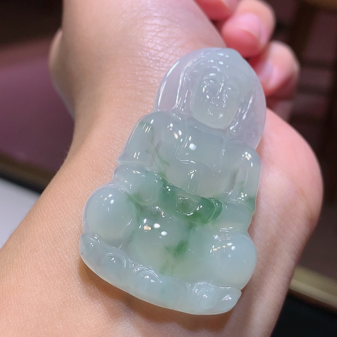 冰飘花观音挂件  品相讨喜   佩戴吉祥美好 货号03707，51.5-32.5-5.7