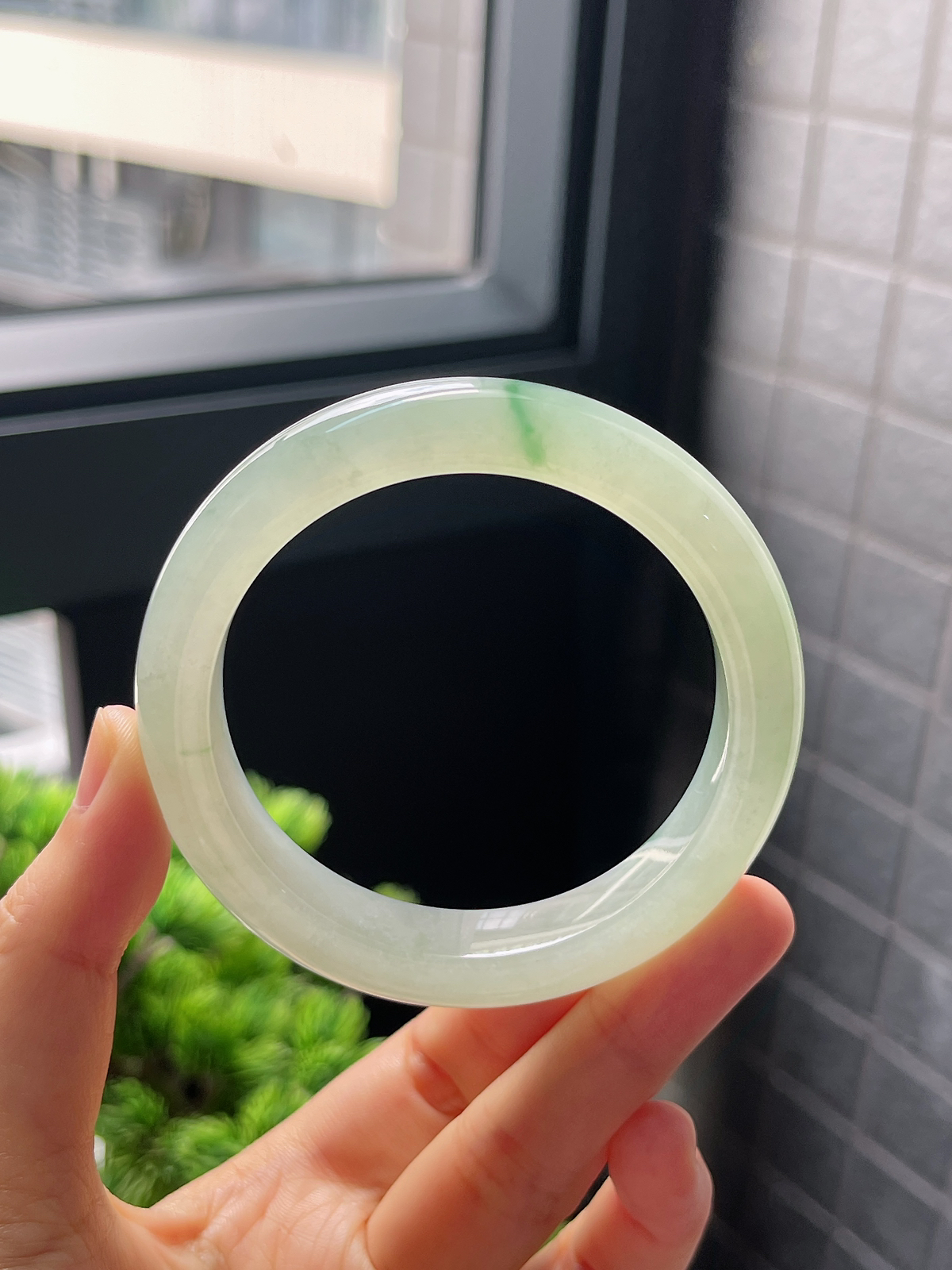 圈口55.3，冰糯种飘花翡翠正圈手镯
