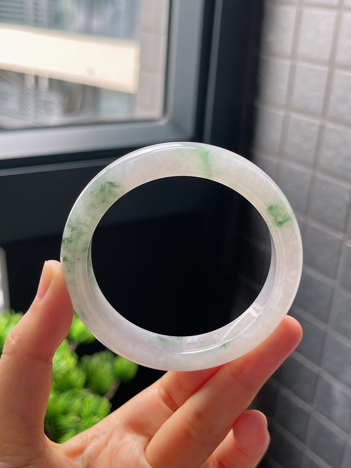 圈口54，冰糯种飘花翡翠正圈手镯