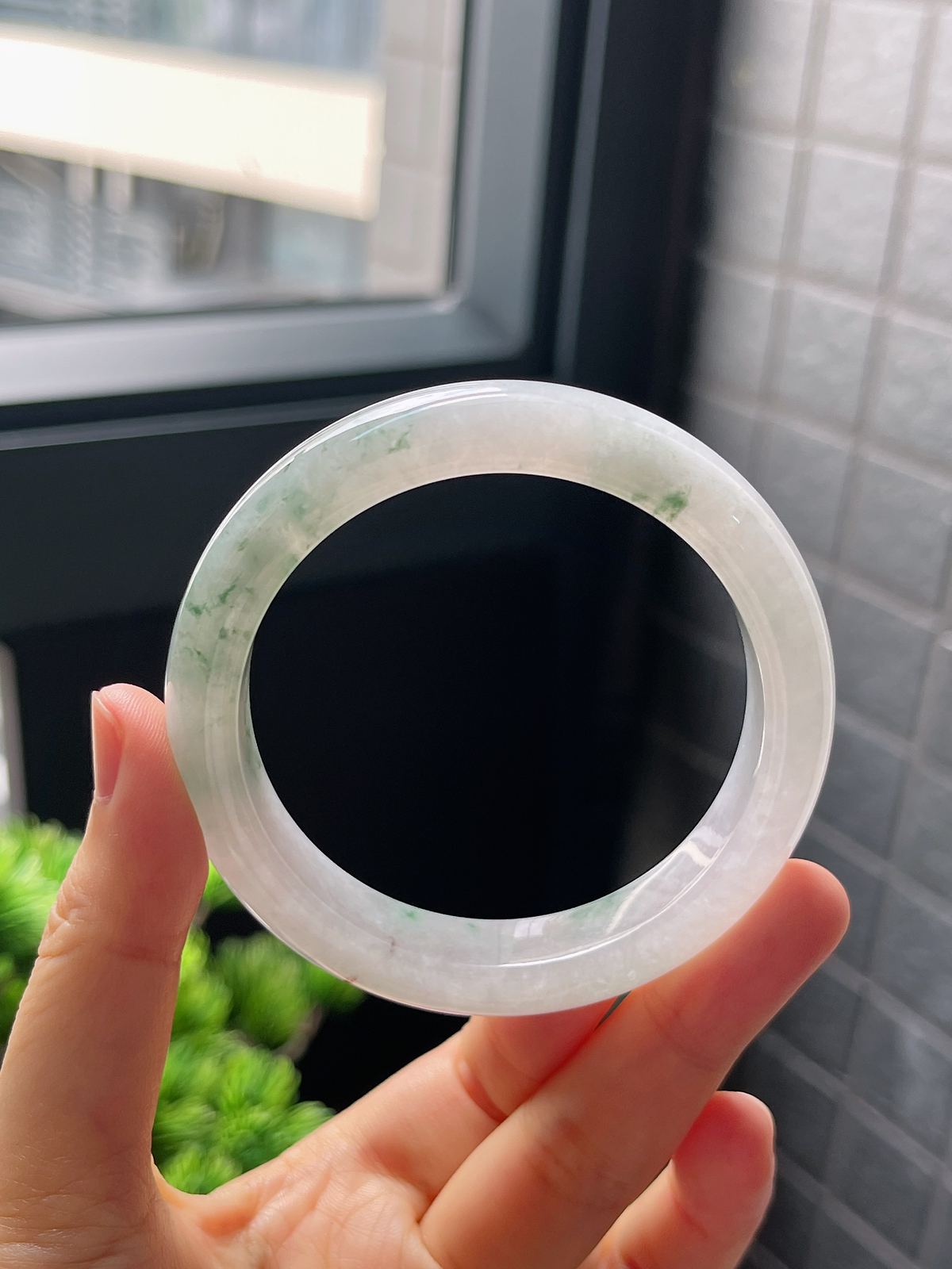 圈口54，冰糯种飘花翡翠正圈手镯