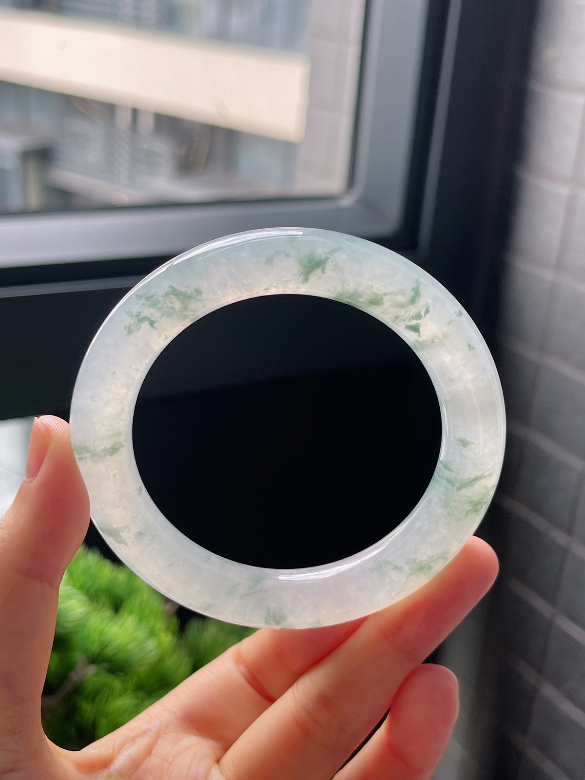 圈口54.5，冰飘花翡翠圆条手镯