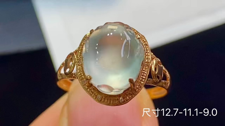 18k金+钻玻璃种貔貅戒指，无裂，12.7-11.1-9.0