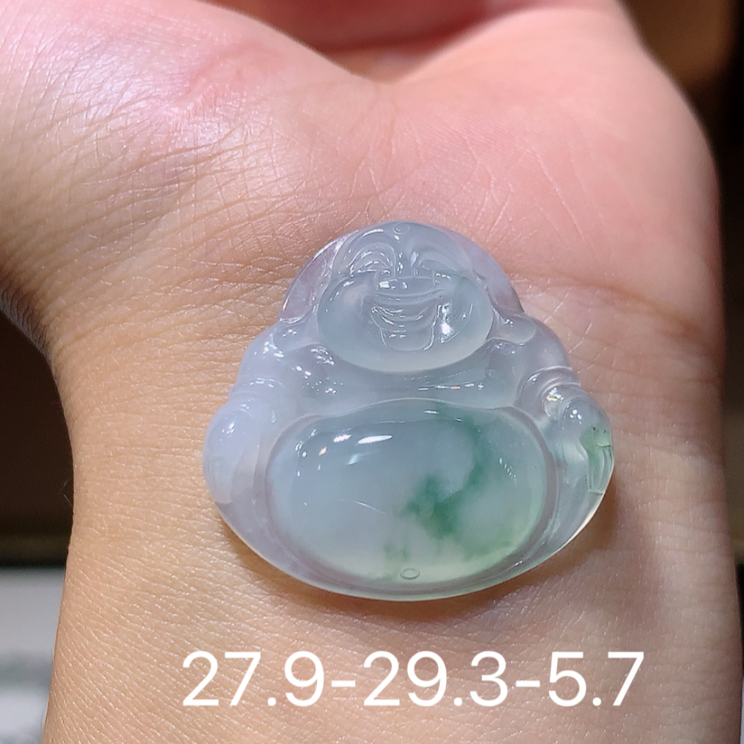 高冰飘花佛公挂件 品相喜悦  冰润起胶感 佩戴优雅灵气01707，27.9-29.3-5.7