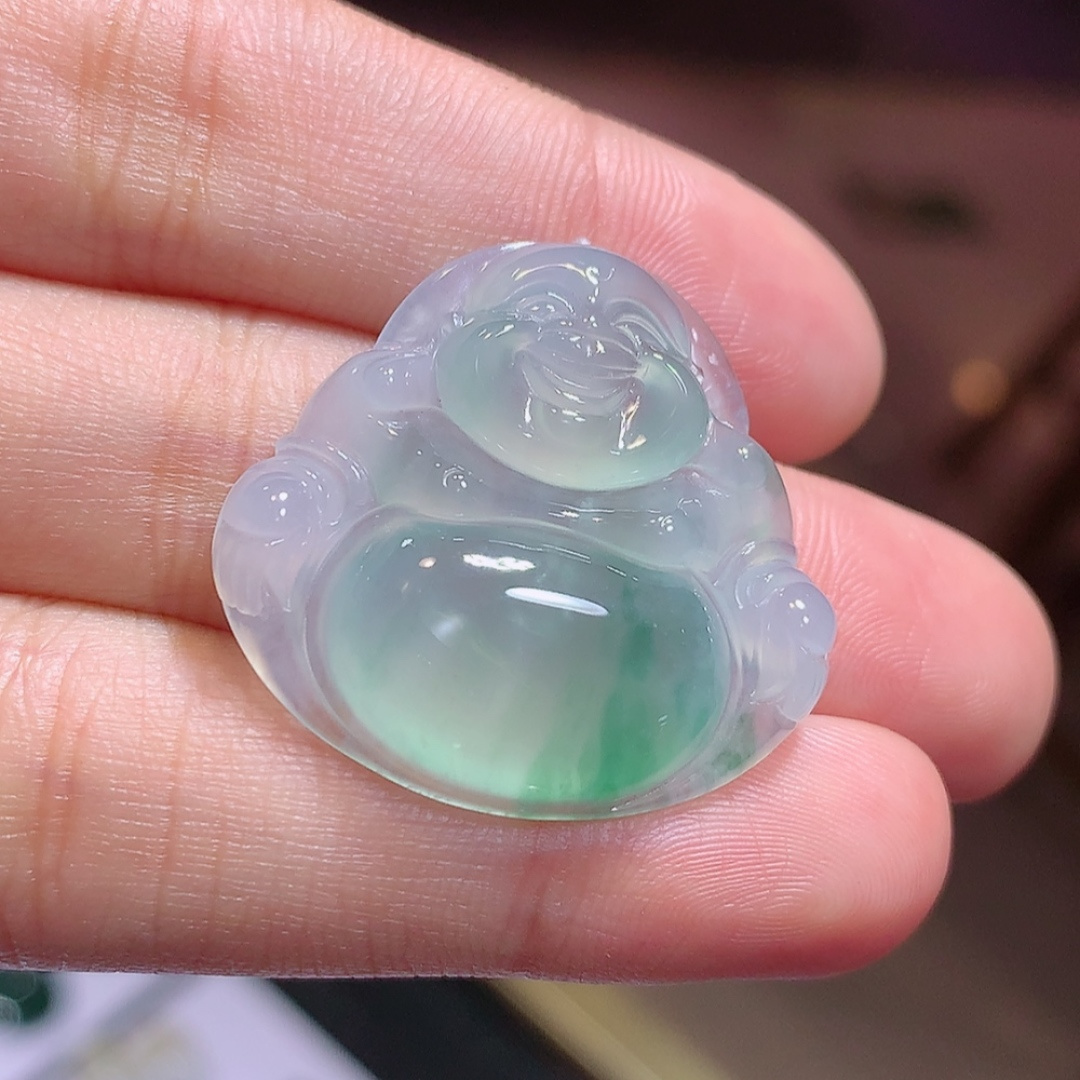 ️️ 冰飘花佛公挂件  水润通透 种老水足  起光  佩戴优雅迷人 货号14707，26.7-28.2-5.3