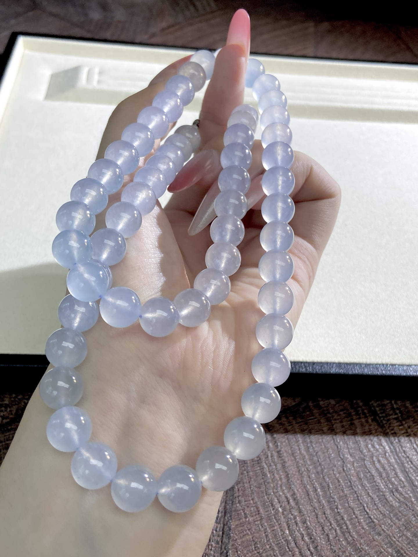 玻璃种珠珠项链，颜值封神，溢出屏幕的冰透感，清冷感与华丽感平衡，佩戴上身气质绝了，千金难买心头好，裸石 10mm