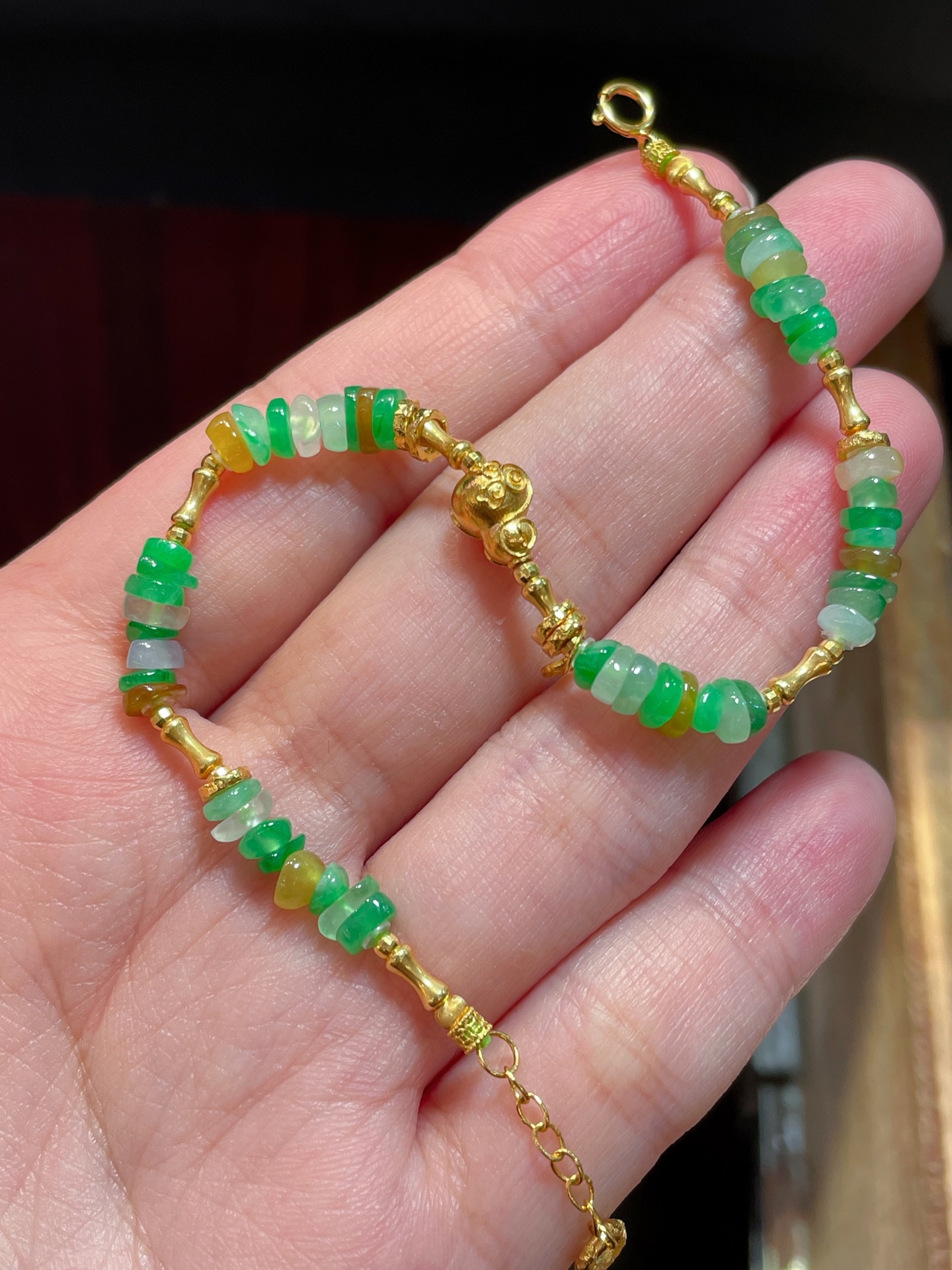 ️ 缅甸天然翡翠手链，含18K配件，老坑好种起胶的手链，工艺精湛，4.5