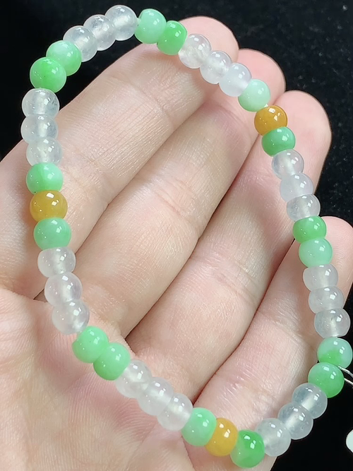 冰三彩玉珠手串，尺寸5.6-4.0mm，Q10nfy