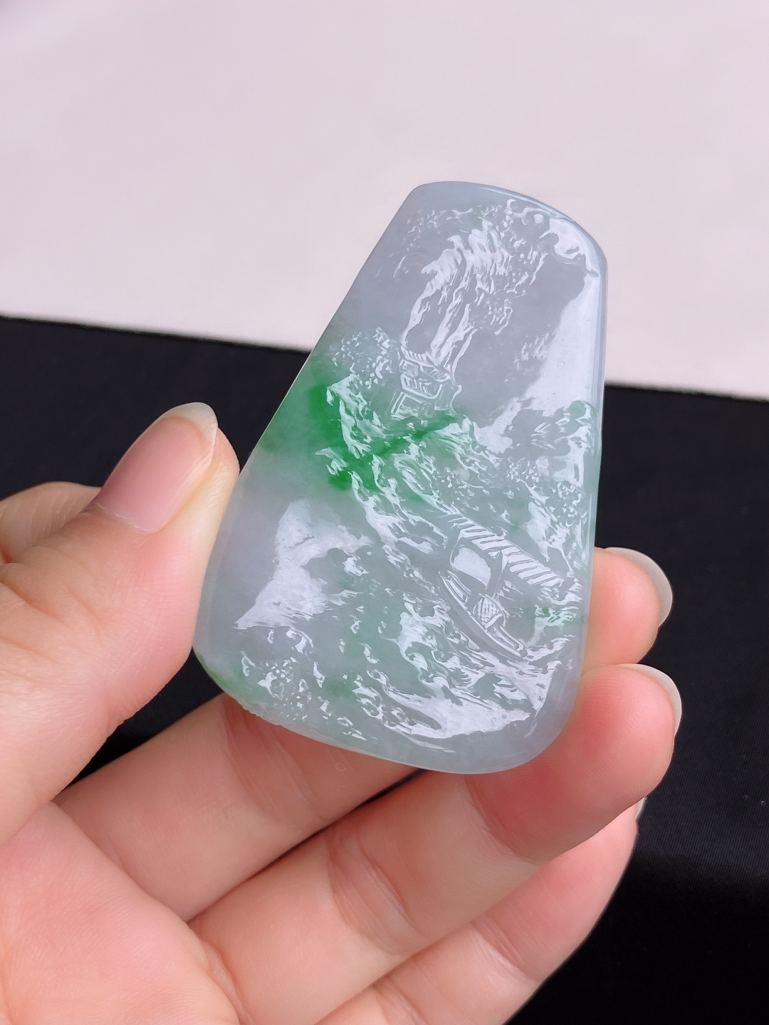 冰飘绿花山水牌，意境美，尺寸61/40.6/5.6/自然光实拍