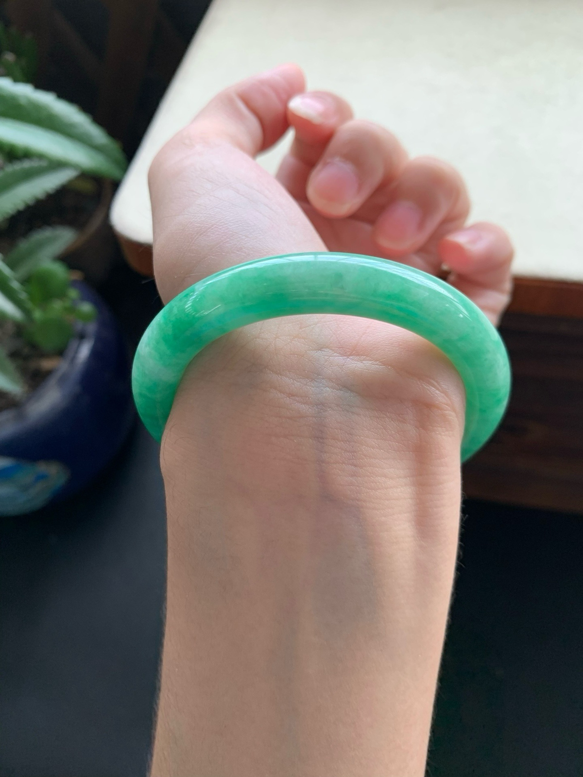 53圈口满绿圆条手镯