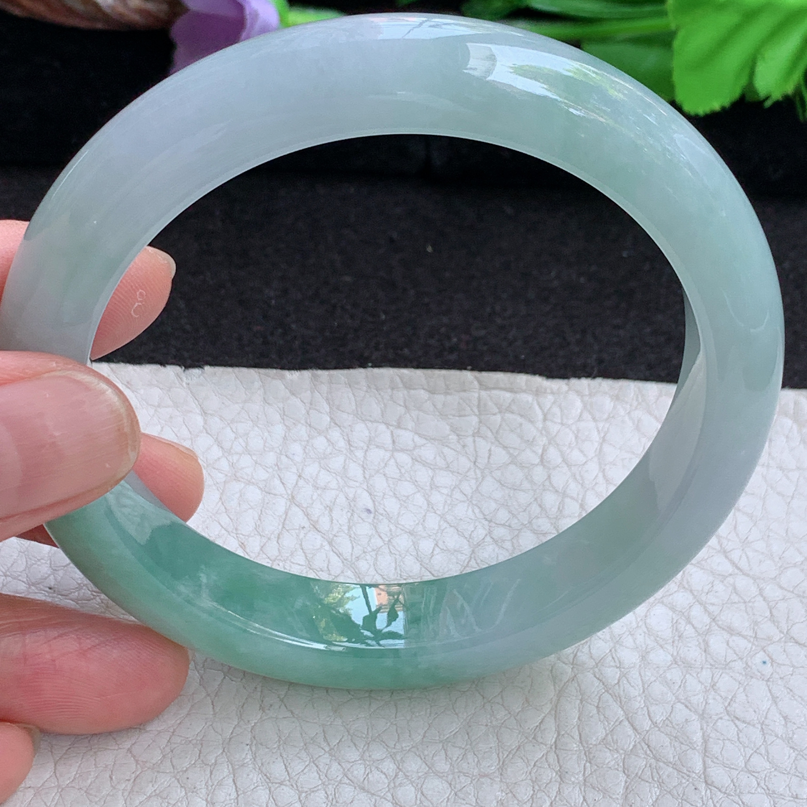 xc大圈口63*12.5*9.5招财镯 缅甸翡翠a货玉手镯高品质半山水正圈玉手环