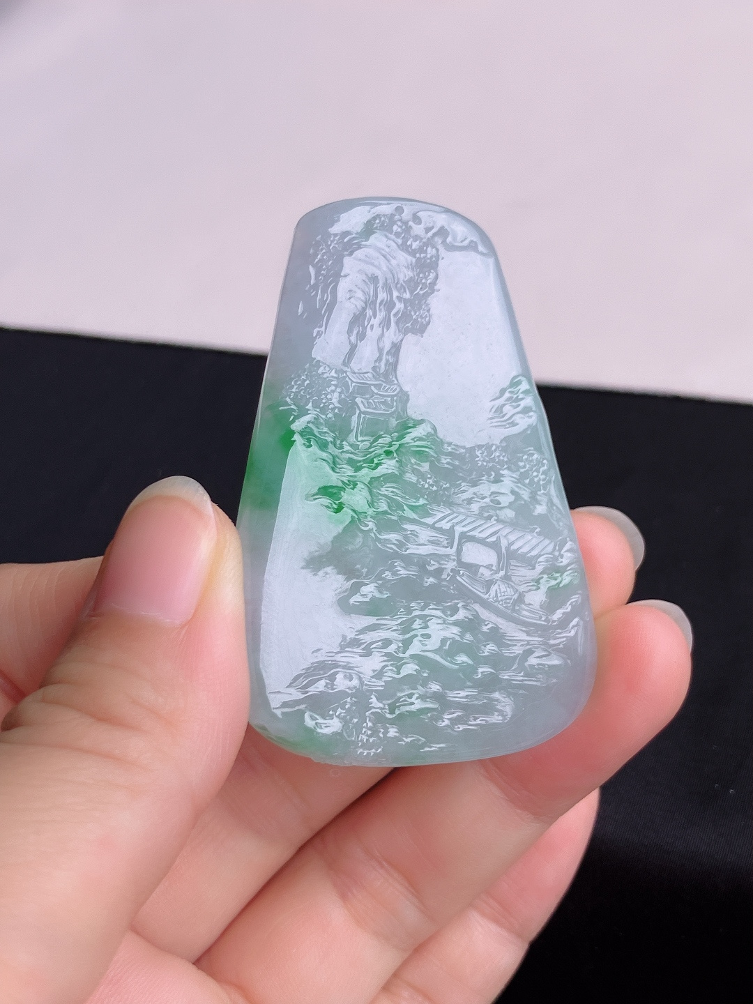 冰飘绿花山水牌，意境美，尺寸61/40.6/5.6/自然光实拍