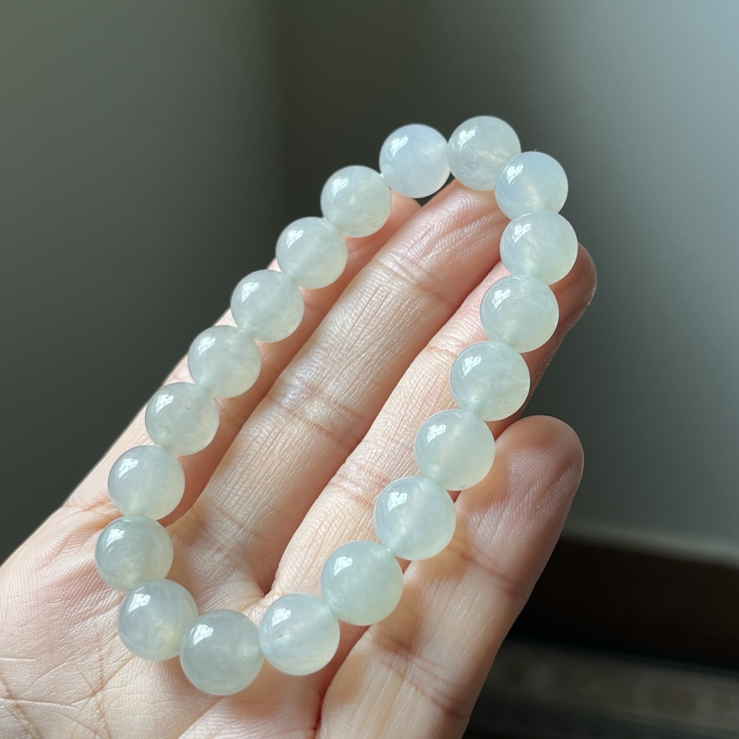 冰种圆珠手链，种水好，冰透，尺寸10.2