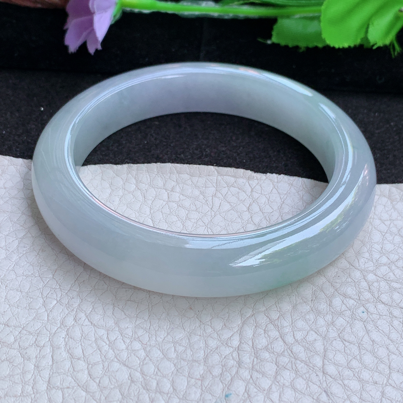 lx大圈口60.5*12.8*10平安镯 缅甸翡翠a货玉手镯高品质冰纯飘花厚装玉手环