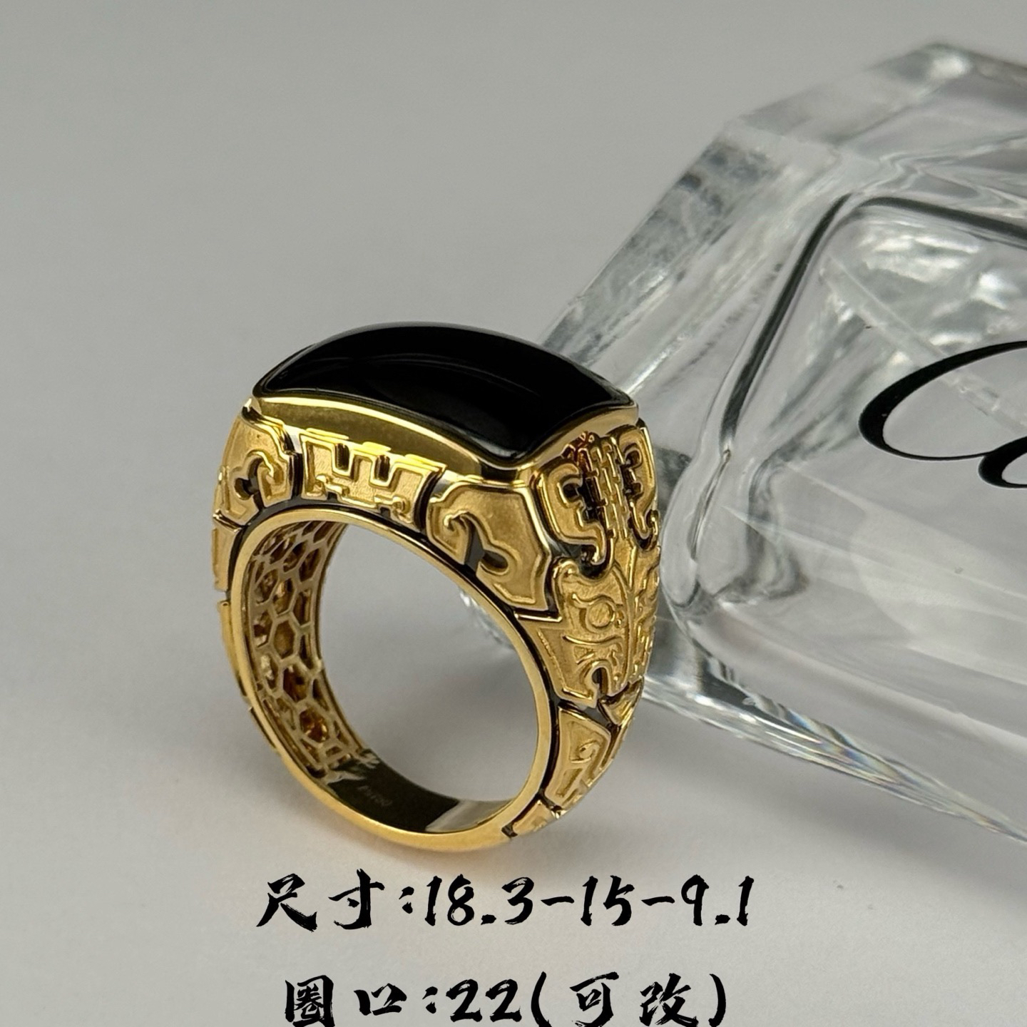 精品豪镶墨翠男戒 重工艺镶嵌 种好色正 黑度极好 打灯通透 油性十足  尺寸18.3